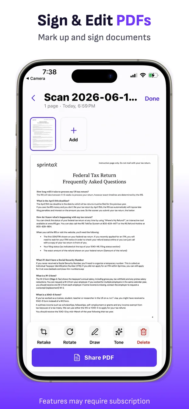 ScanFile text, signing, and PDF editing controls